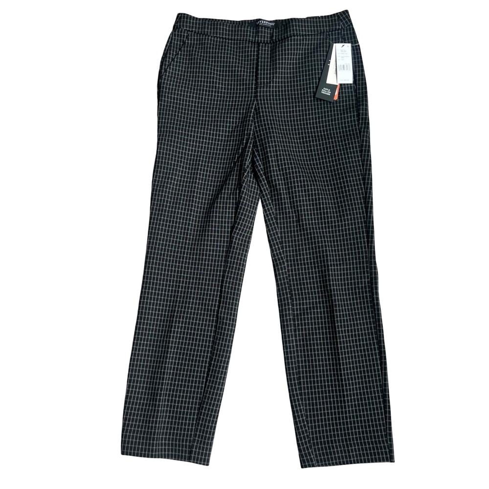 Liverpool Kayla Pull-On Trouser Womens 4/27 Black White Grid Plaid Pants NEW